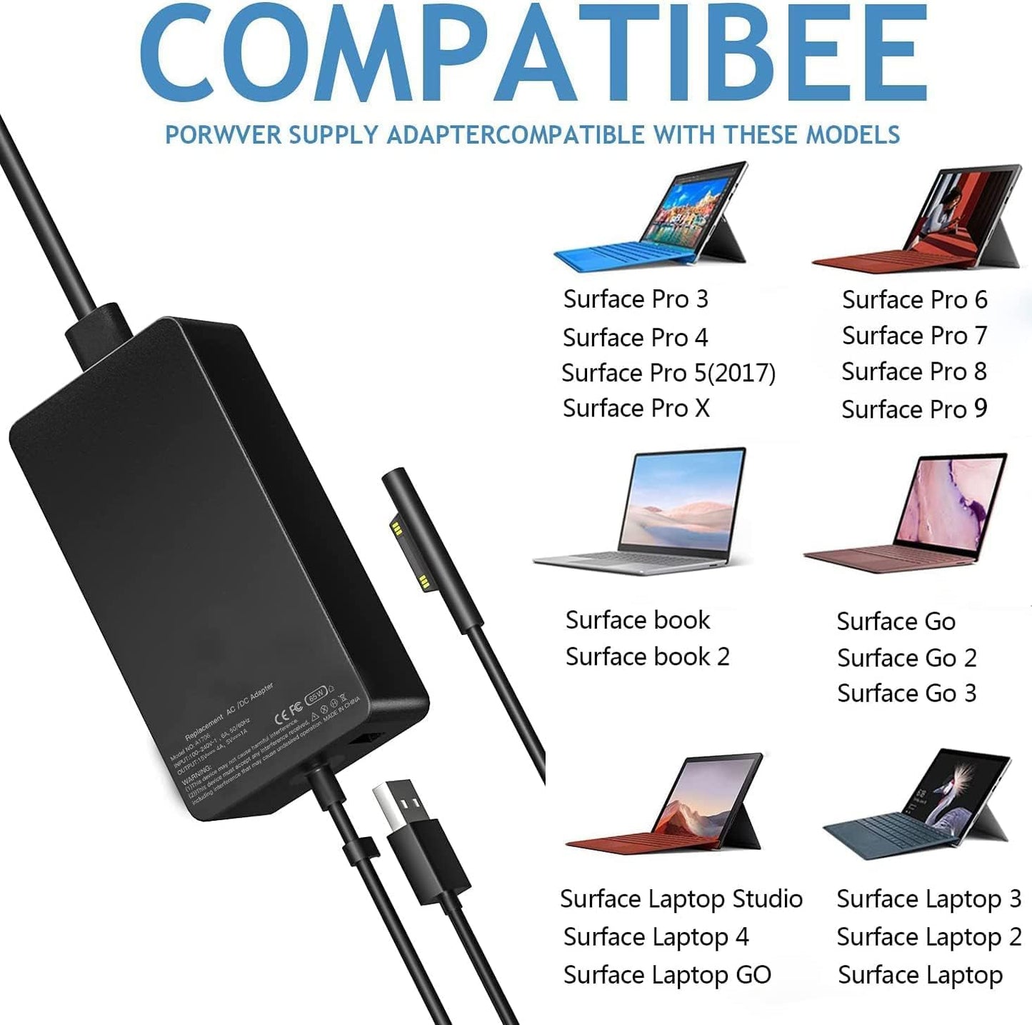 Surface Pro Charger Surface Laptop Charger 65W, for Surface Pro 9/8/7/6/5/4/3/X Surface- Go 3/2/1 Surface Laptop 5/4/3/2/1 Surface Book 3/2/1 Microsoft- Refurbished